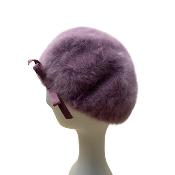 Kangol Womens Purple Lavander Angora Beret Hat With Bow Accent One Size - Picture 3 of 8